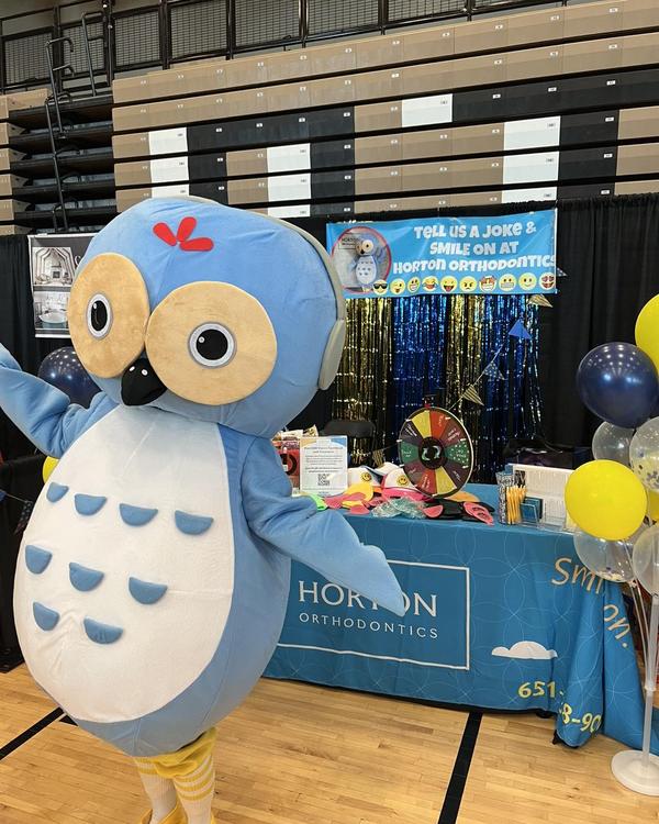 Horton-orthodontics-community-owl-team-fun Owl at horton orthodontics community event