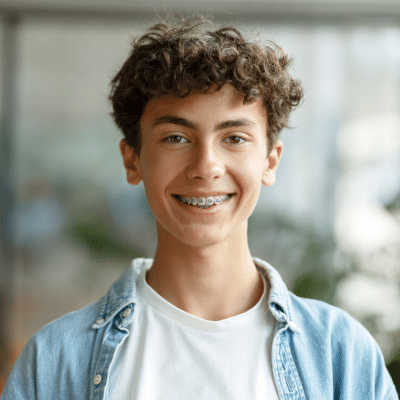Traditional metal braces: pros and cons 3 Teenage boy smiling, wearing traditional metal braces